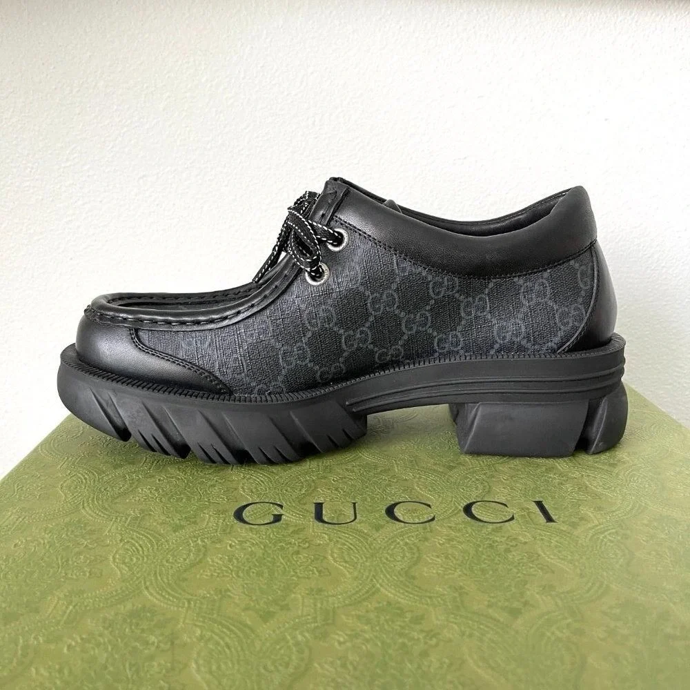 Gucci 674367 Men's Black Maxi‎ GG Supreme Lace-up Shoe, Gucci sz. 7.5